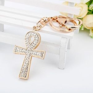 Crystal and Gold Ankh Cross Keychain Charm